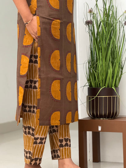 Brown & Yellow Cotton Co-Ord Set