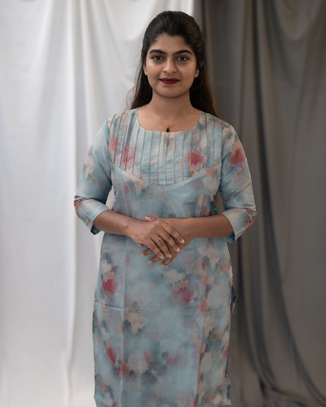 Brush Paint Printed Tissue Kurti
