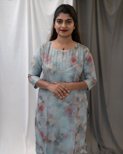 Brush Paint Printed Tissue Kurti