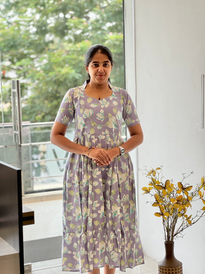 Lavendar Linen Cotton Two-Tier Maxi