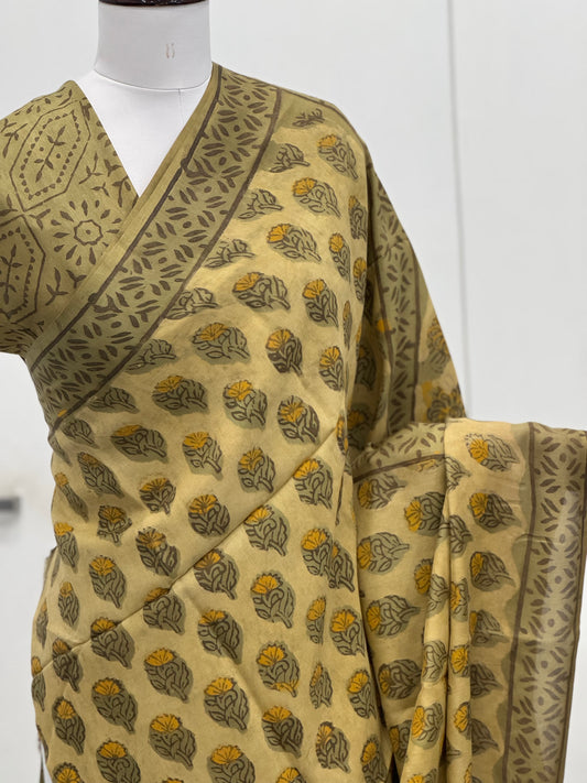 Pure Hand block printed Modal Silk Saree