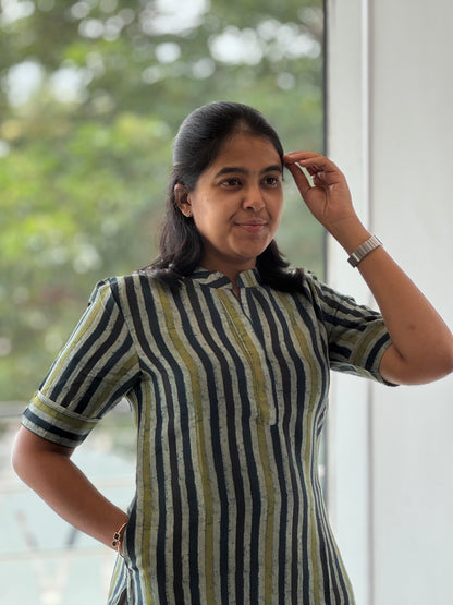 Striped Chanderi Cotton Kurti with Chinese Collar