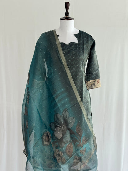 Black Olive with Pearl Border Tissue chanderi 3 Piece Set