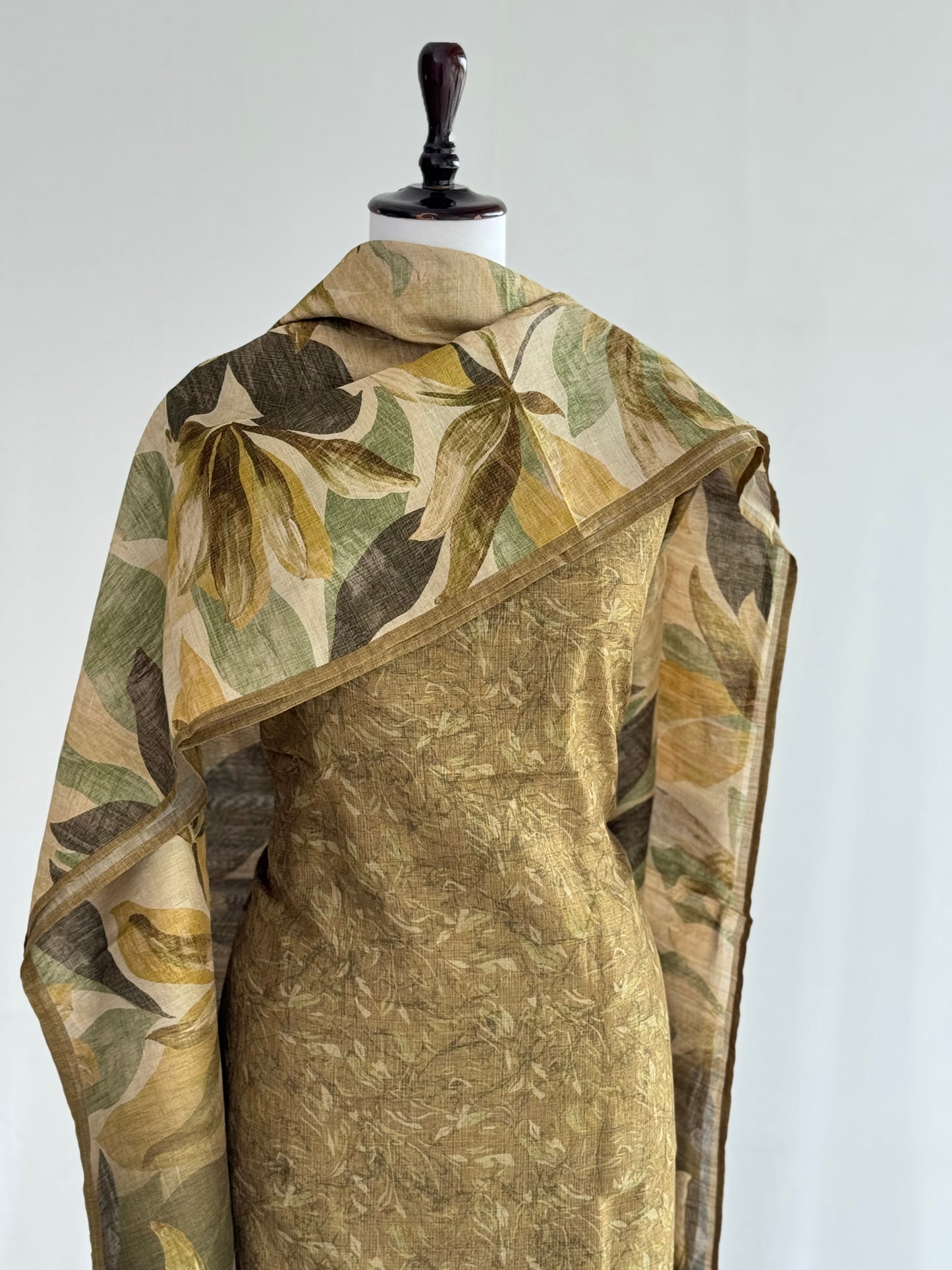 Tusser Silk Suit with Floral Dupatta