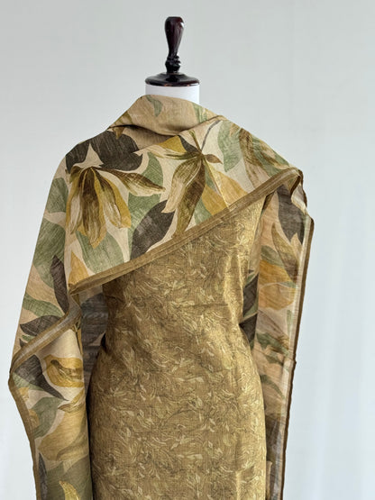 Tusser Silk Suit with Floral Dupatta