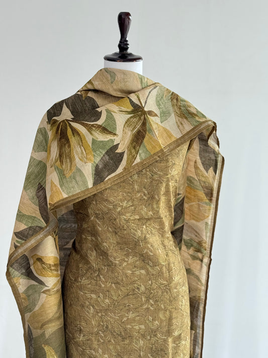 Tusser Silk Suit with Floral Dupatta