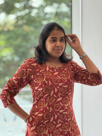 Wine Red Chanderi Cotton Kurti with Lining