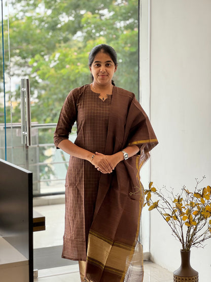 Walnut Brown Slub Cotton 3 Piece Set