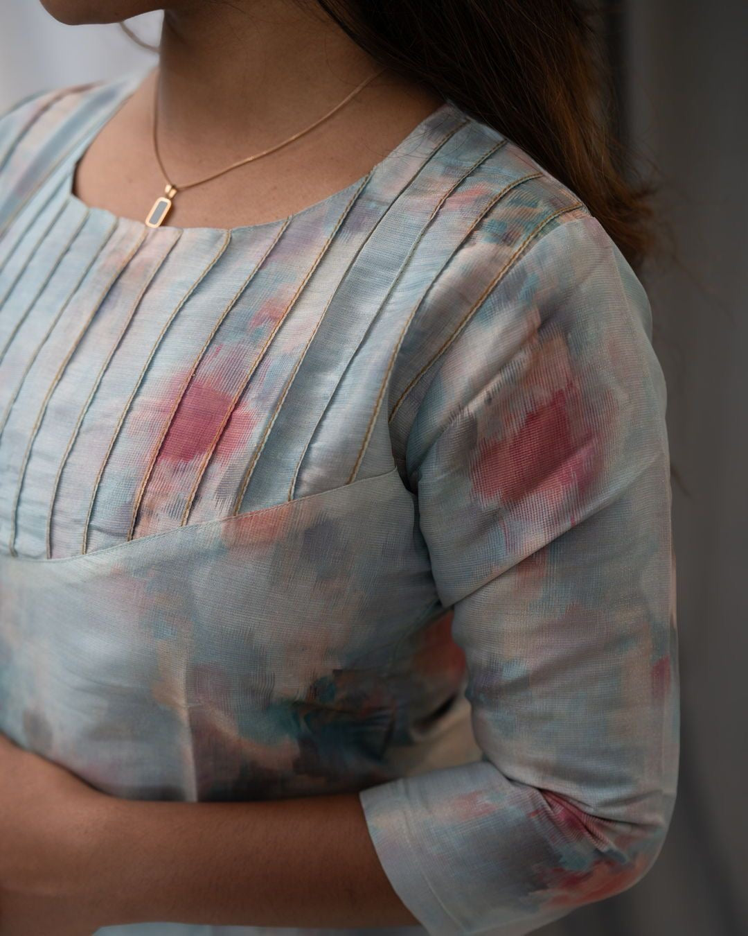 Brush Paint Printed Tissue Kurti