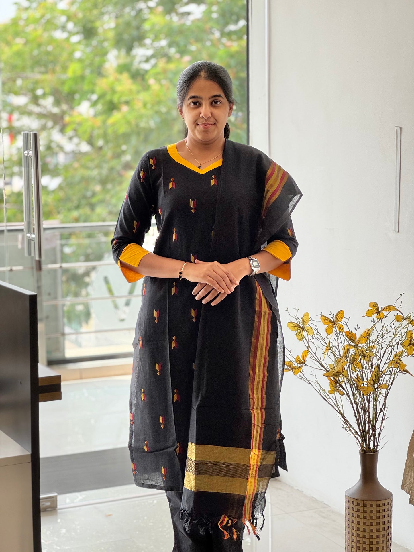 Midnight Black Handloom Cotton 3 Piece Set