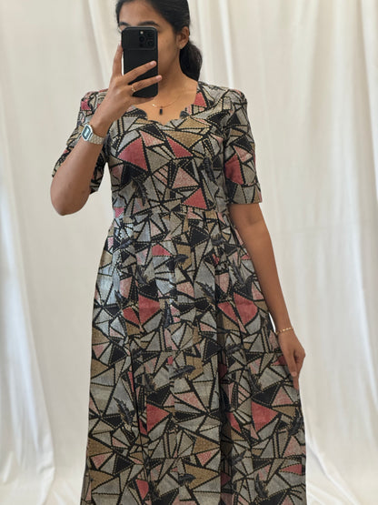Geometric Printed Modal Chanderi Umbrella Kurti