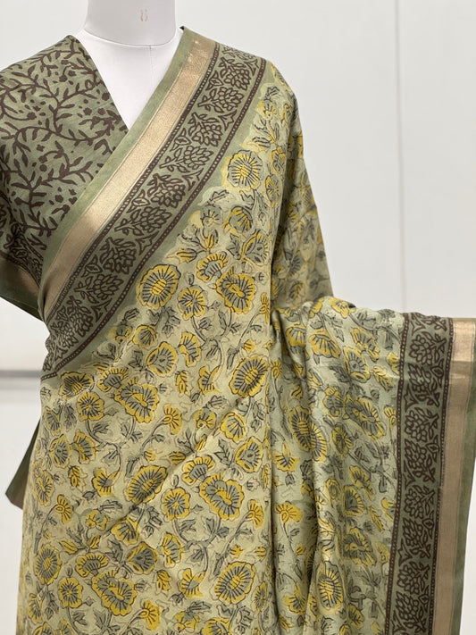 Pure Hand block printed Modal Silk Saree