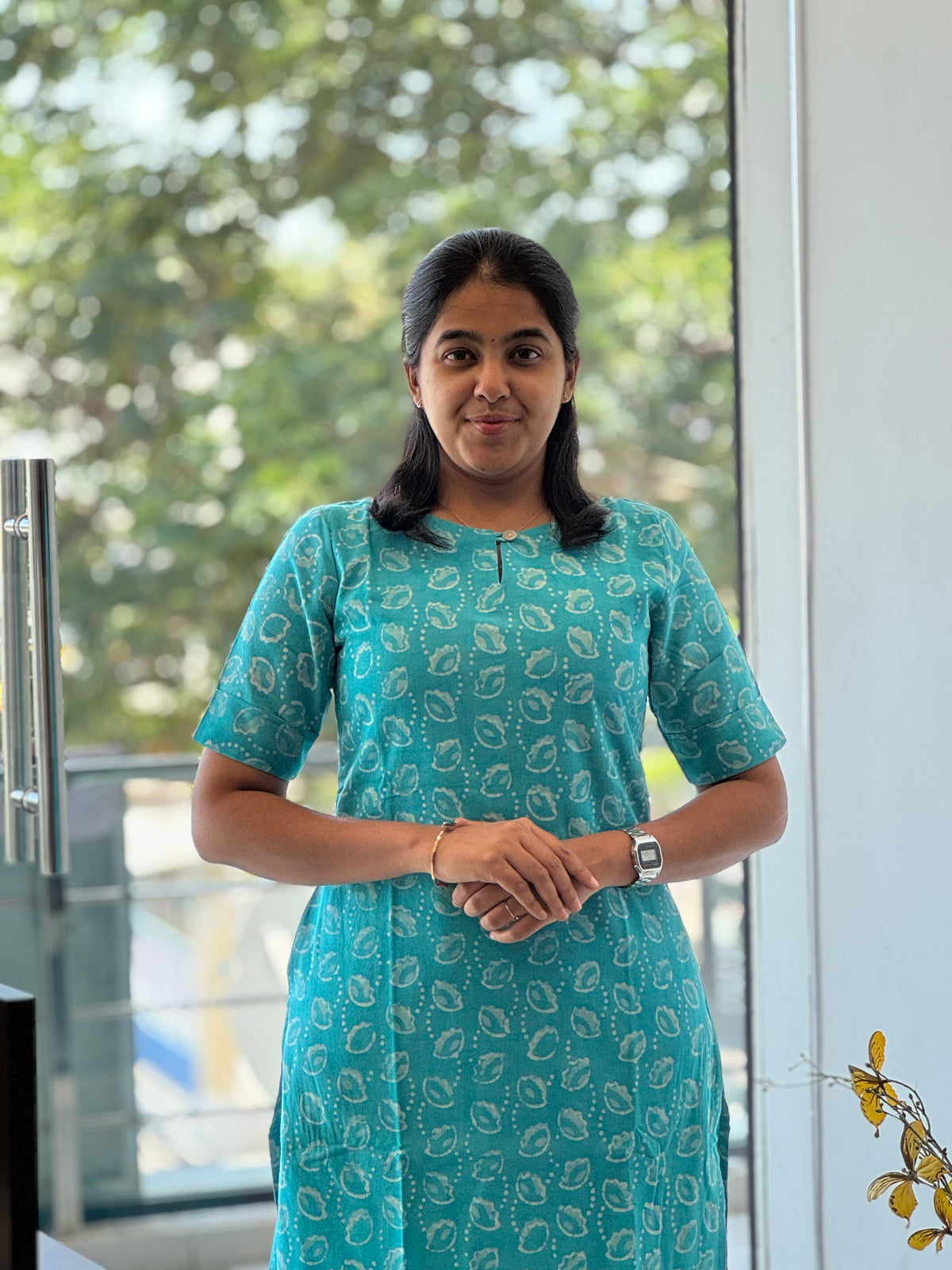 Teal Blue Handblock Cotton Kurti