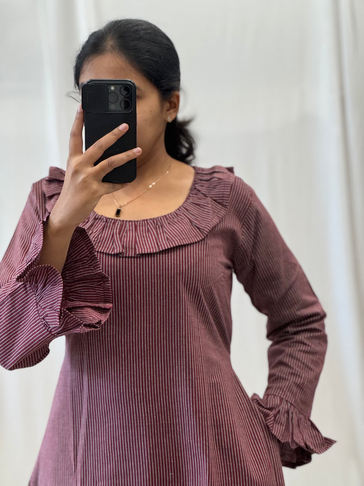 Cotton A Line Dress with Ruffles