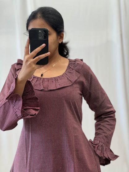 Cotton A Line Dress with Ruffles