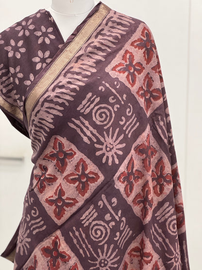 Pure Hand block printed Modal Silk Saree