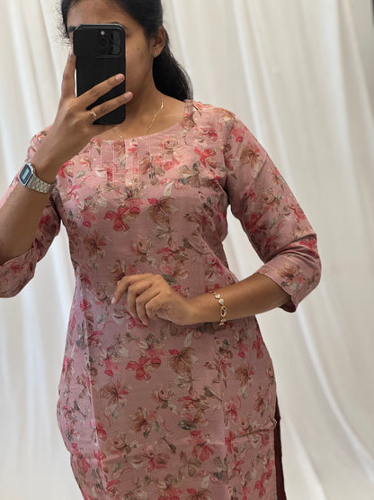 Floral Pink tissue Kurti with Lining