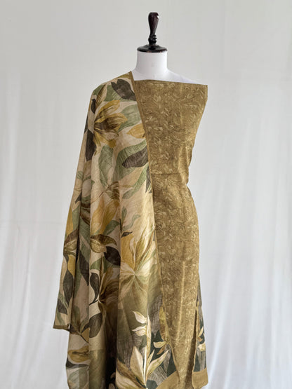 Tusser Silk Suit with Floral Dupatta