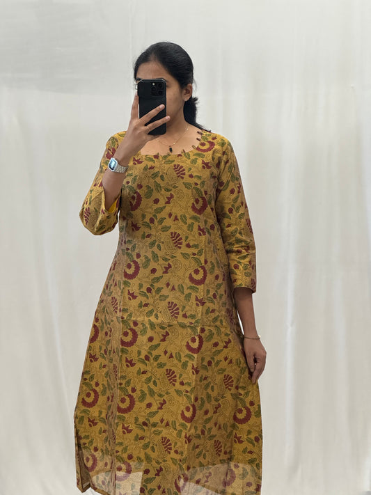 Kalamkari Printed Chanderi Cotton A Line Dress