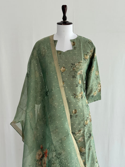 Shadow GreenTissue Chanderi 3 Piece Set