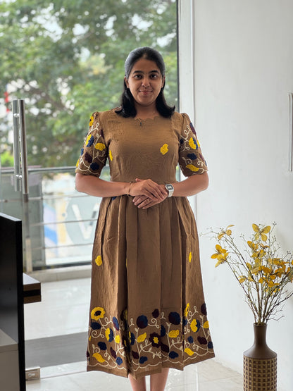 Embosed Embroidered Crush Cotton Maxi with Full Lining