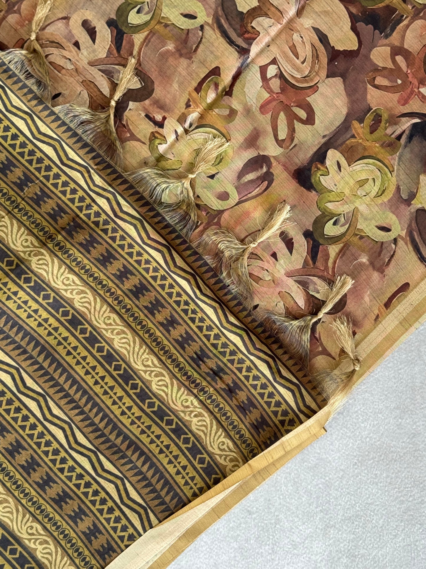 Brush Paint Printed Tissue Chanderi Saree