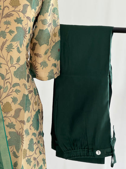 Teal Green with Beige Soft Tissue Chanderi 3 Piece Set