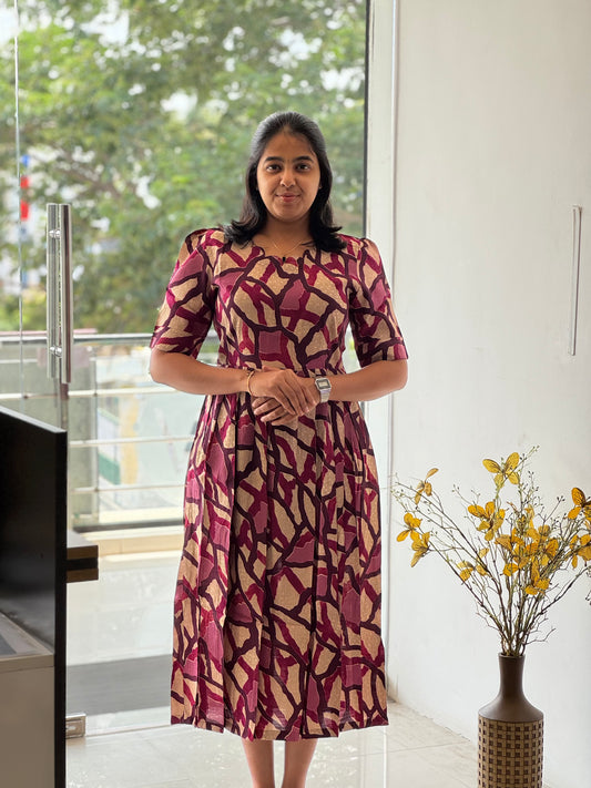 Abstract Printed Spun Rayon Maxi