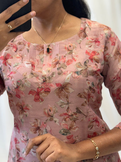 Floral Pink tissue Kurti with Lining