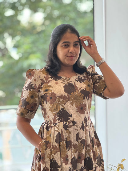 Leaf Printed Cotton Maxi with Yoke Lining