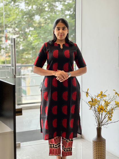 Black & Red Cotton Co-Ord Set