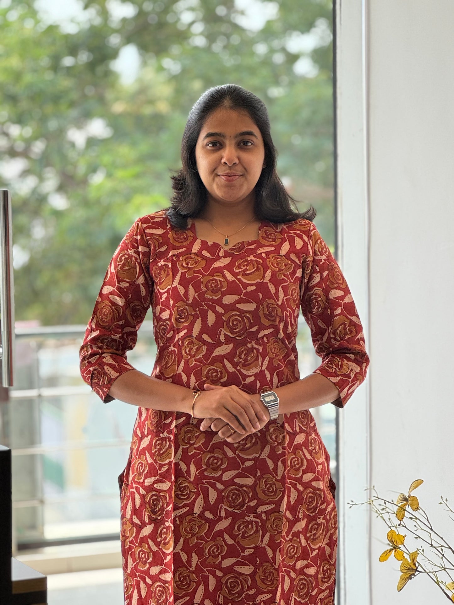 Wine Red Chanderi Cotton Kurti with Lining