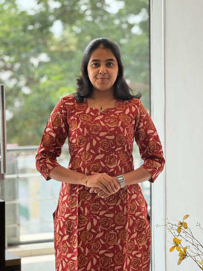 Wine Red Chanderi Cotton Kurti with Lining