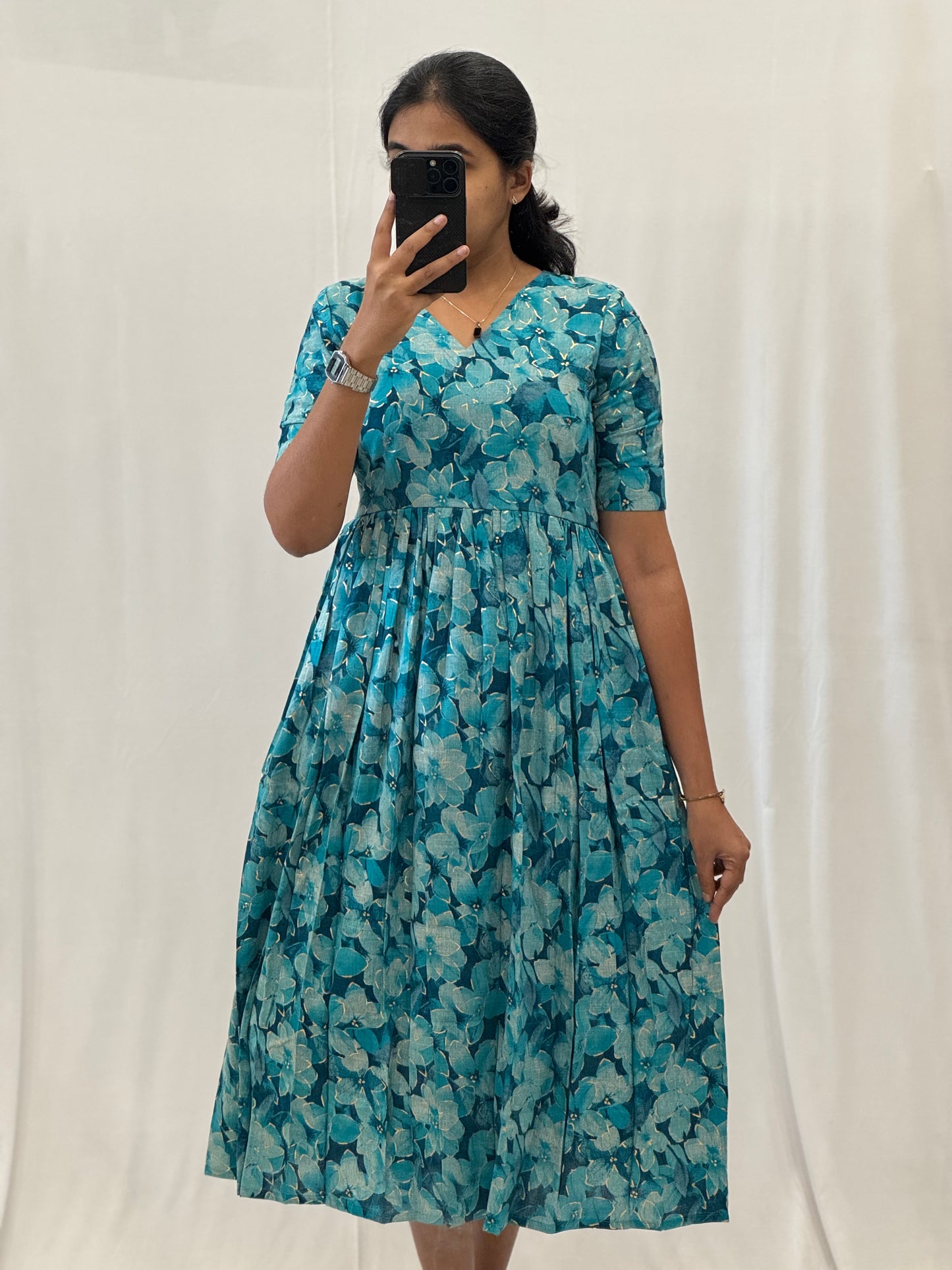 Moonstone Blue Rayon Maxi with Yoke Lining