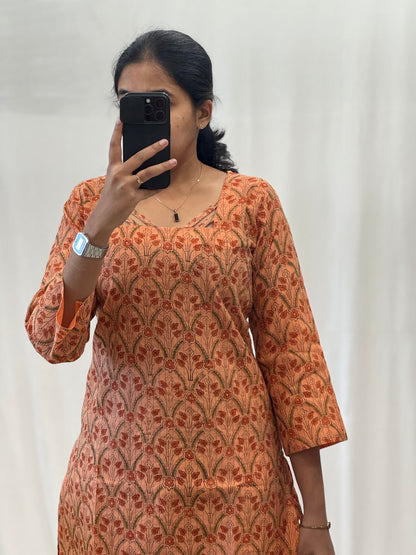 Printed Chanderi Cotton Straight Kurti
