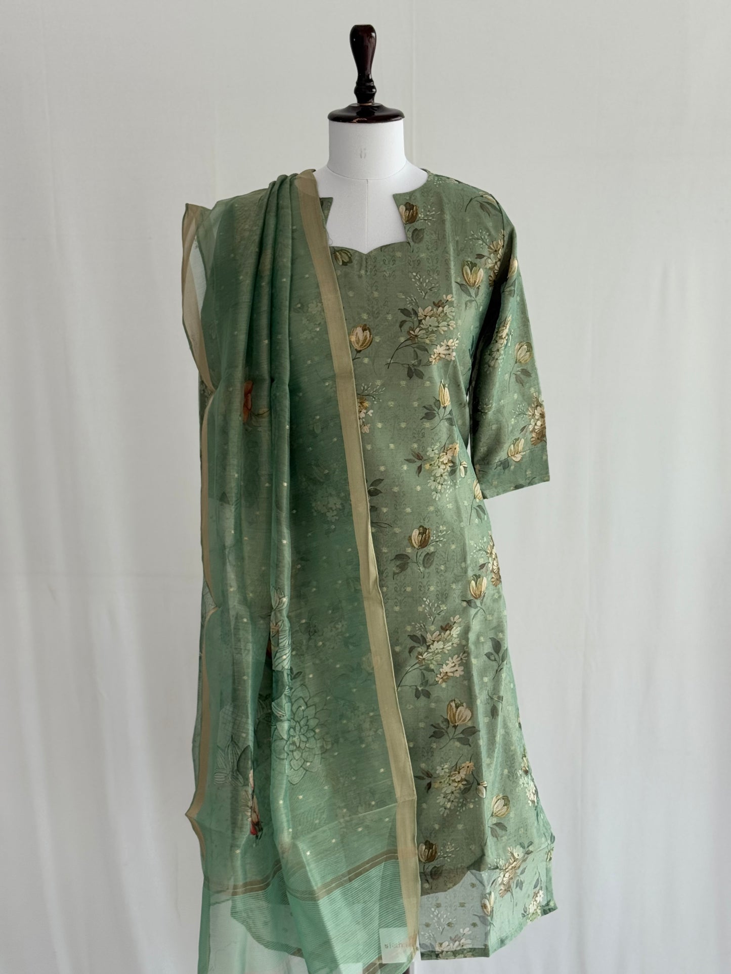 Shadow GreenTissue Chanderi 3 Piece Set