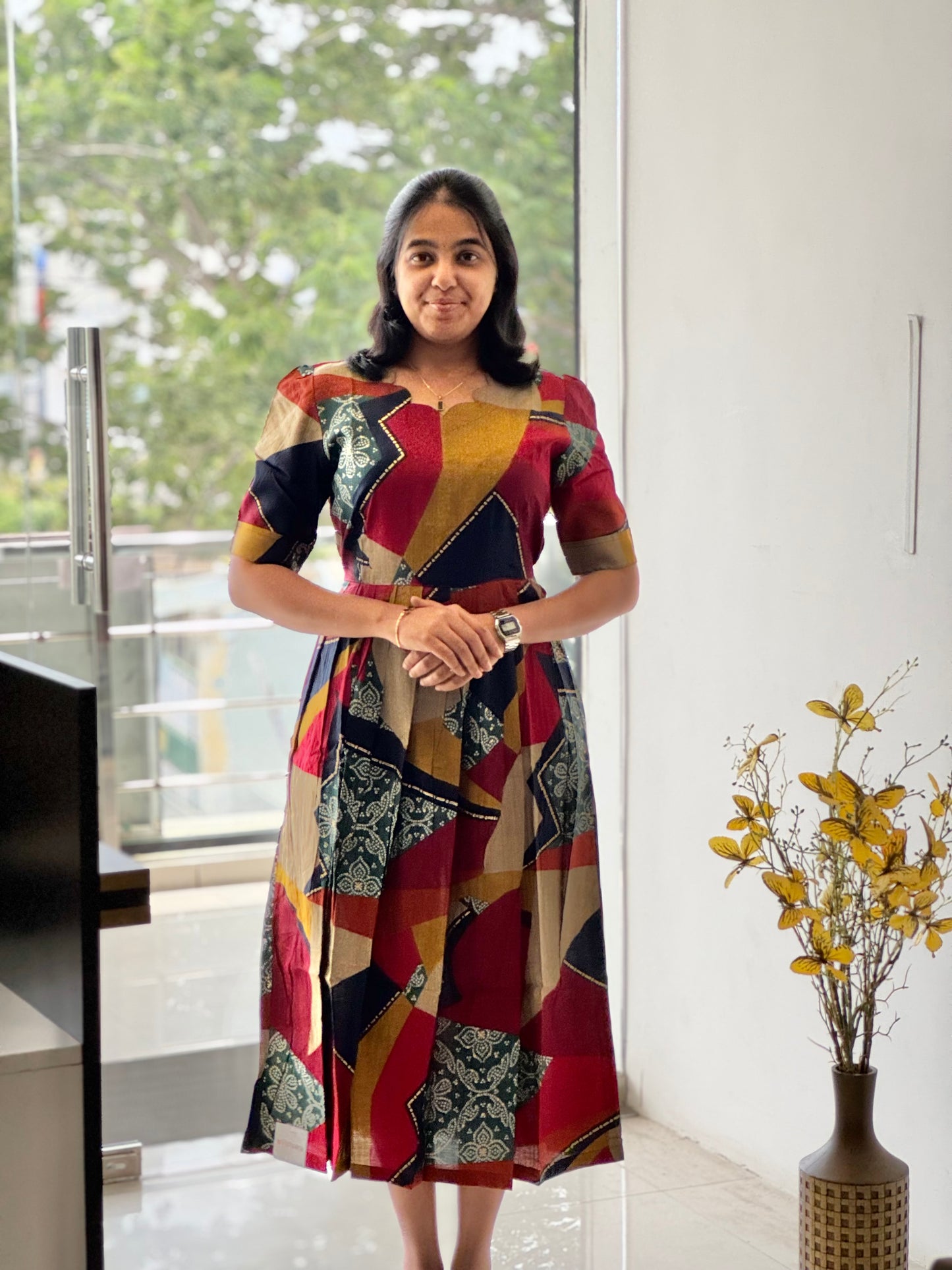 Multi-Coloured Printed Spun Rayon Maxi