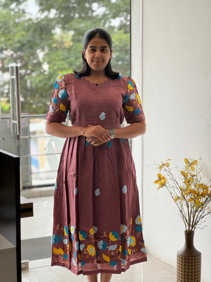 Embosed Embroidered Crush Cotton Maxi with Full Lining