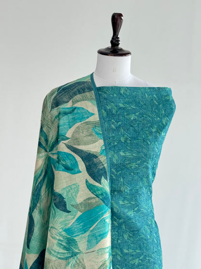 Tusser Silk Suit with Floral Dupatta