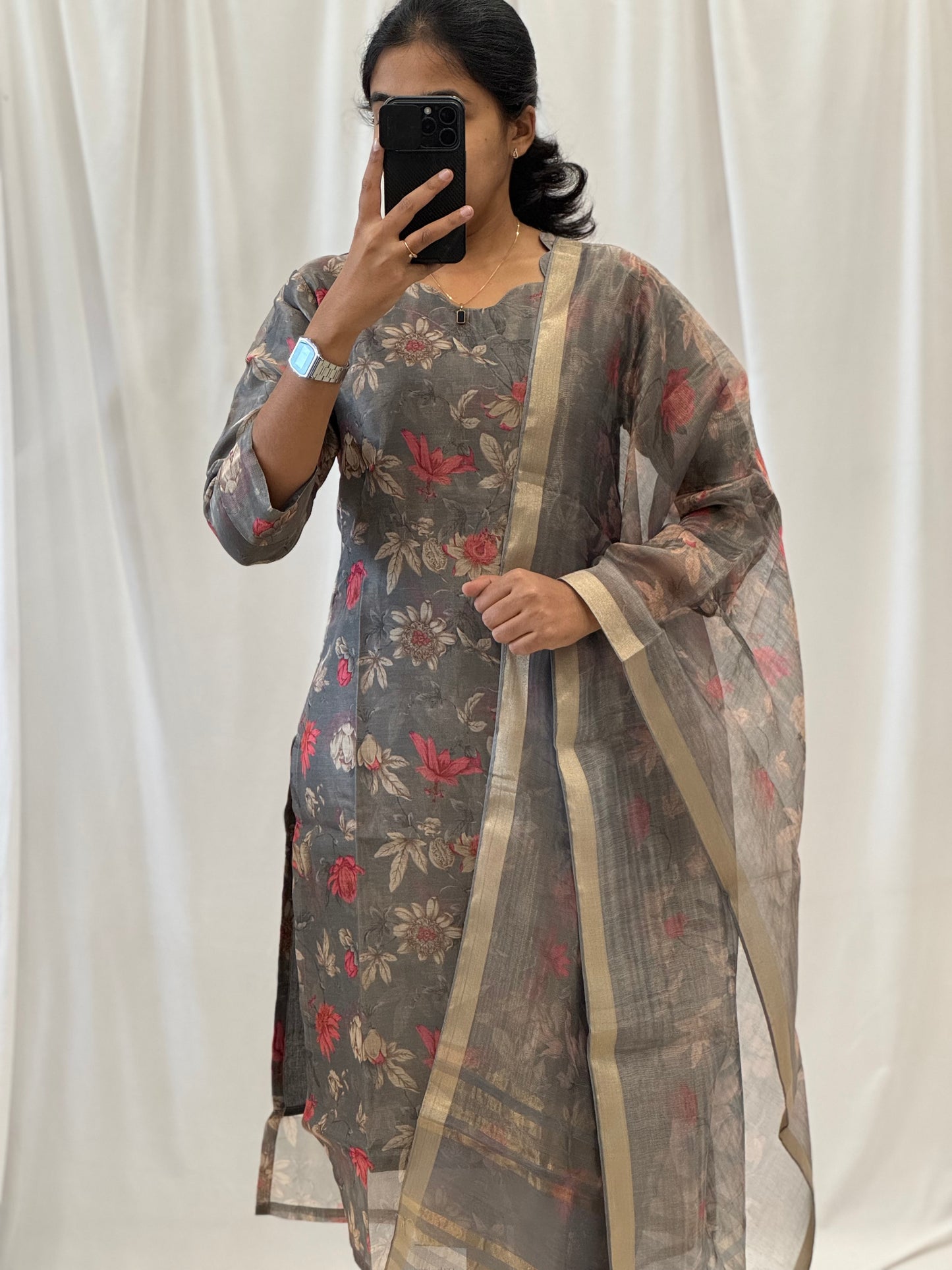 Floral Tissue kurti with Duppata