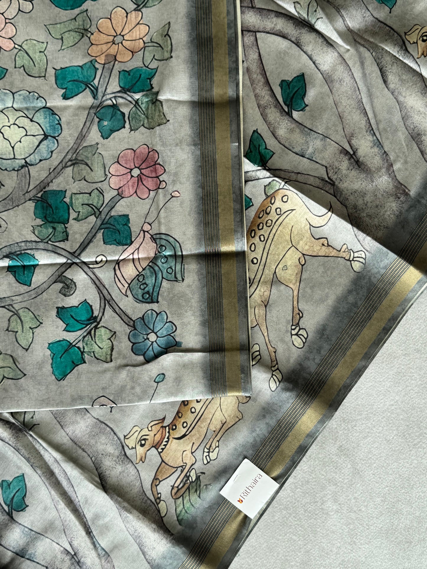 Pichwai Printed Semi Tusser Saree