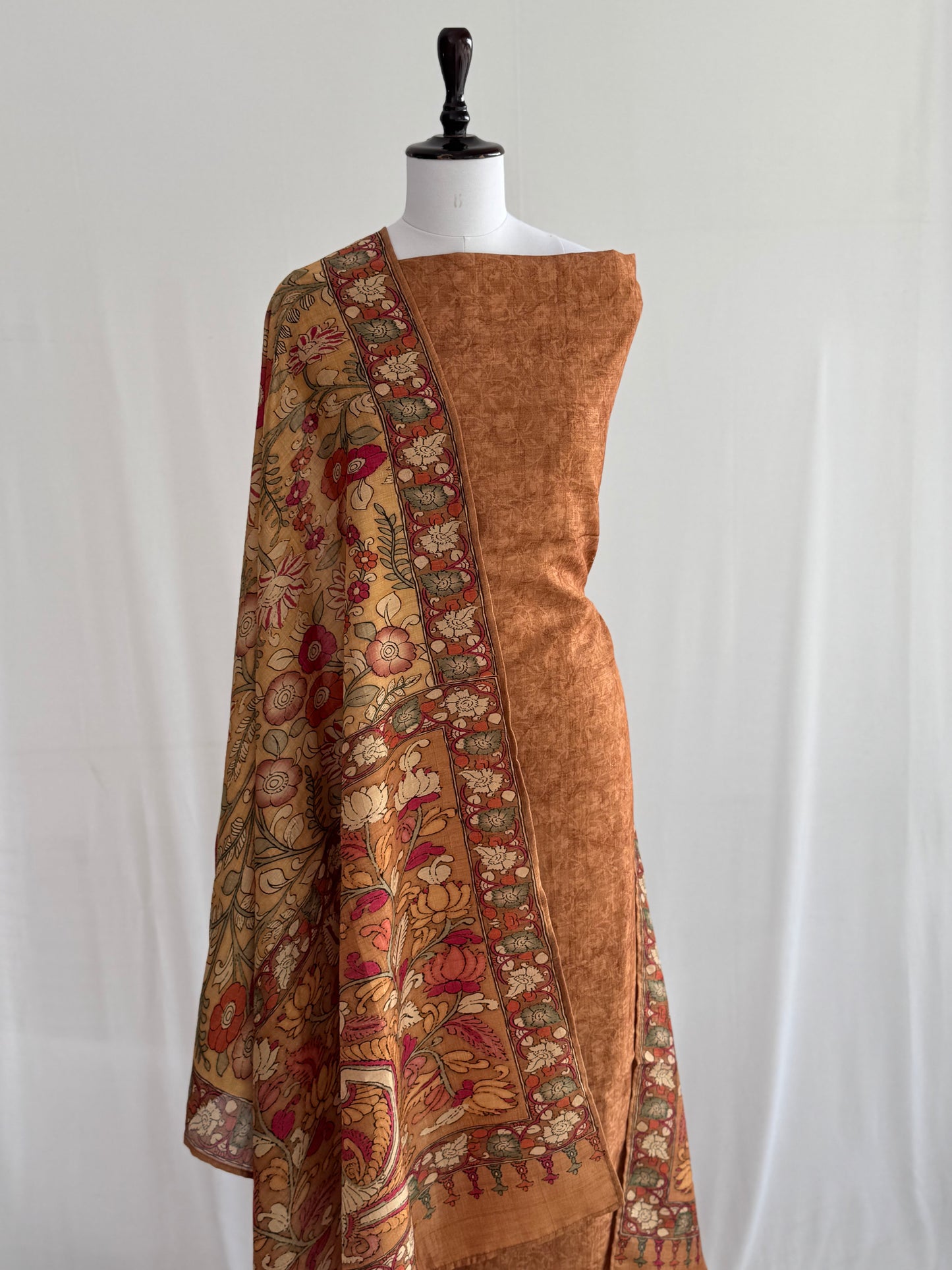 Ghicha Tussar Silk Suit with Kalamkari Dupatta