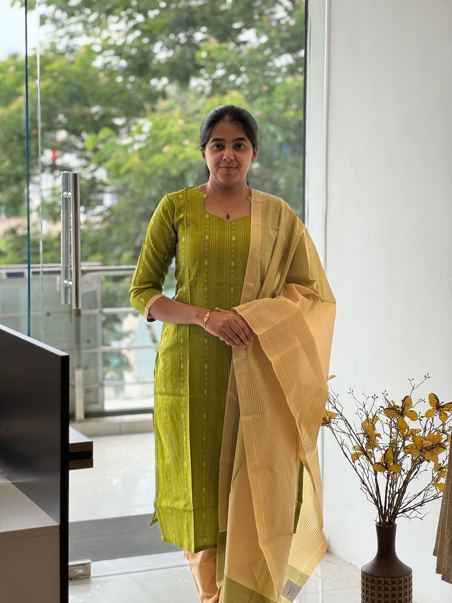 Parrot Green Handloom Cotton 3 Piece Set