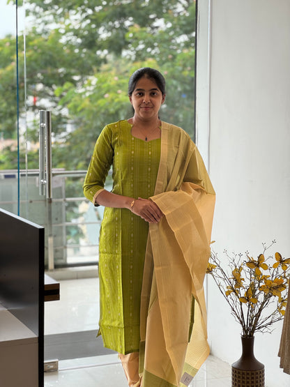 Parrot Green Handloom Cotton 3 Piece Set