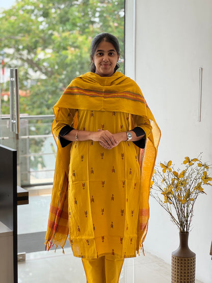 Mustard Gold Handloom Cotton 3 Piece Set