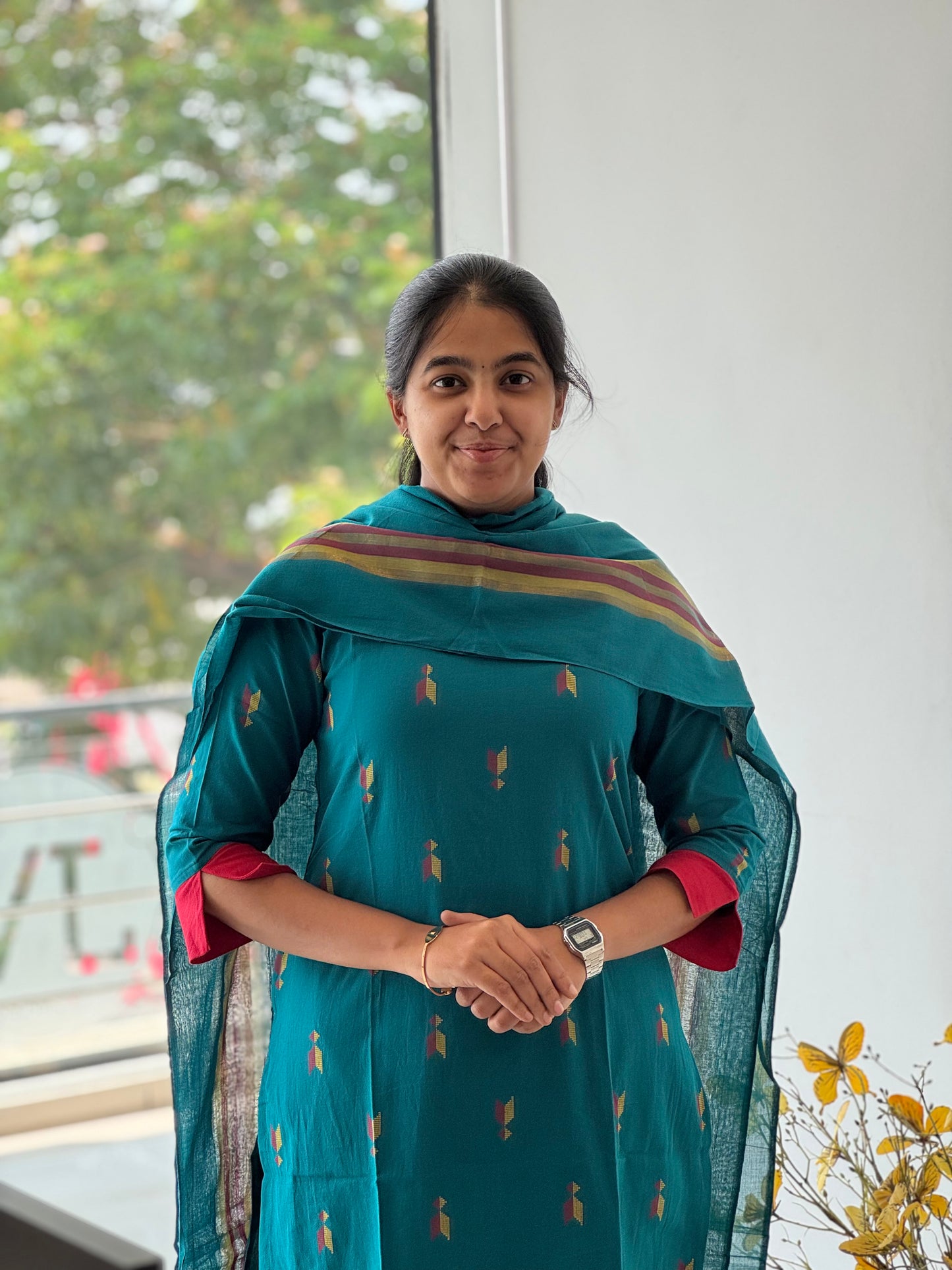 Dark Peacock Teal Handloom Cotton 3 Piece Set