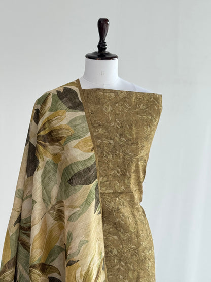Tusser Silk Suit with Floral Dupatta