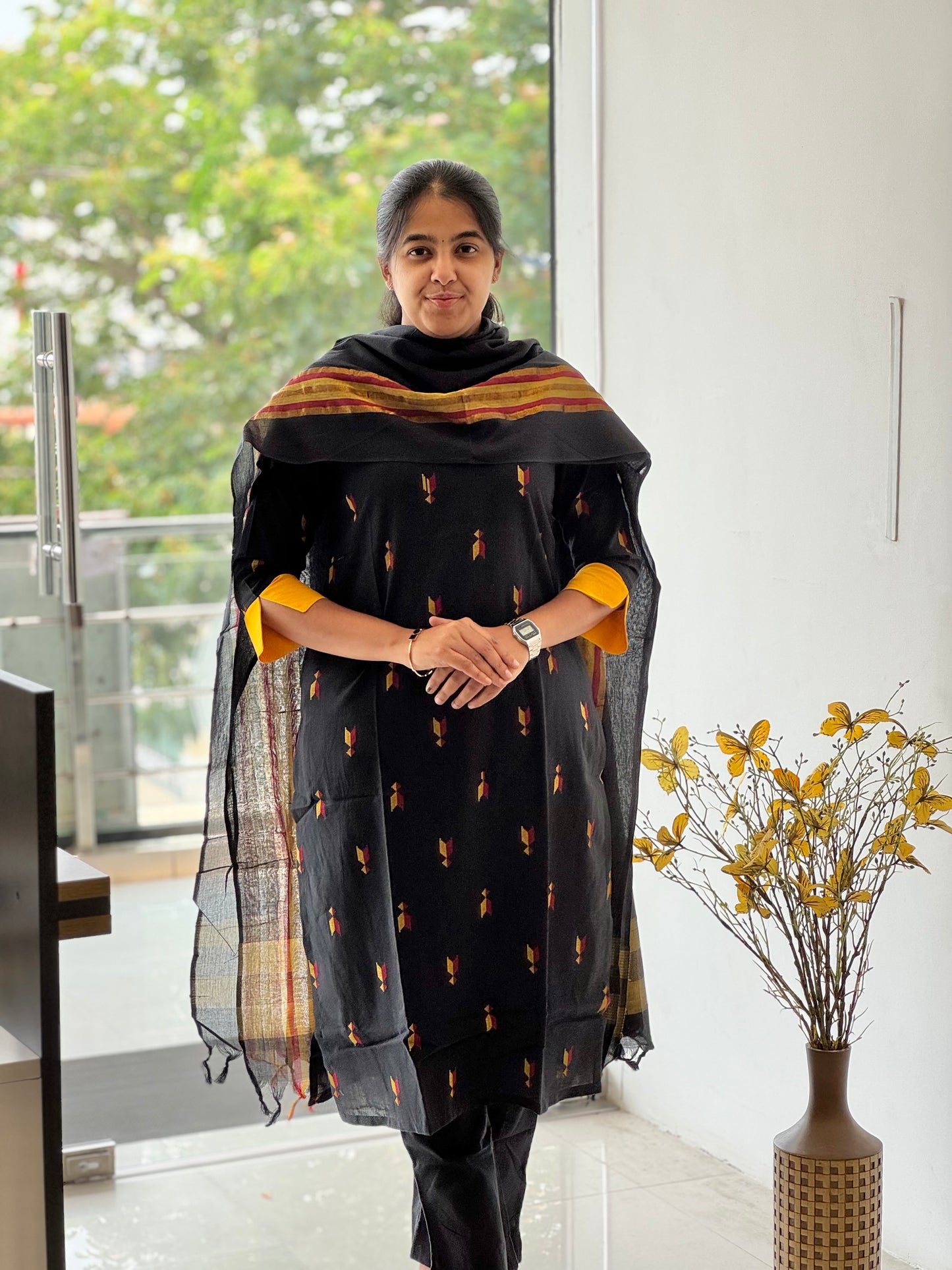 Midnight Black Handloom Cotton 3 Piece Set