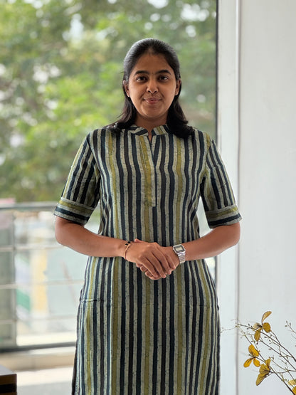 Striped Chanderi Cotton Kurti with Chinese Collar