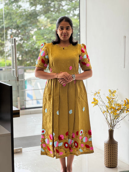 Embosed Embroidered Crush Cotton Maxi with Full Lining